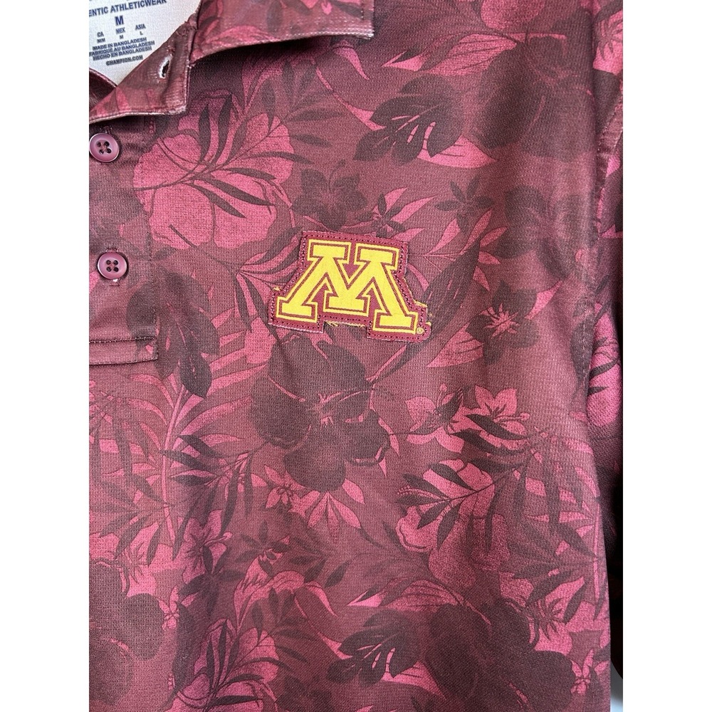 MN Gophers Champion Polo Shirt Mens‎ M Maroon Floral Tropical Golf Performance - Picture 4 of 10